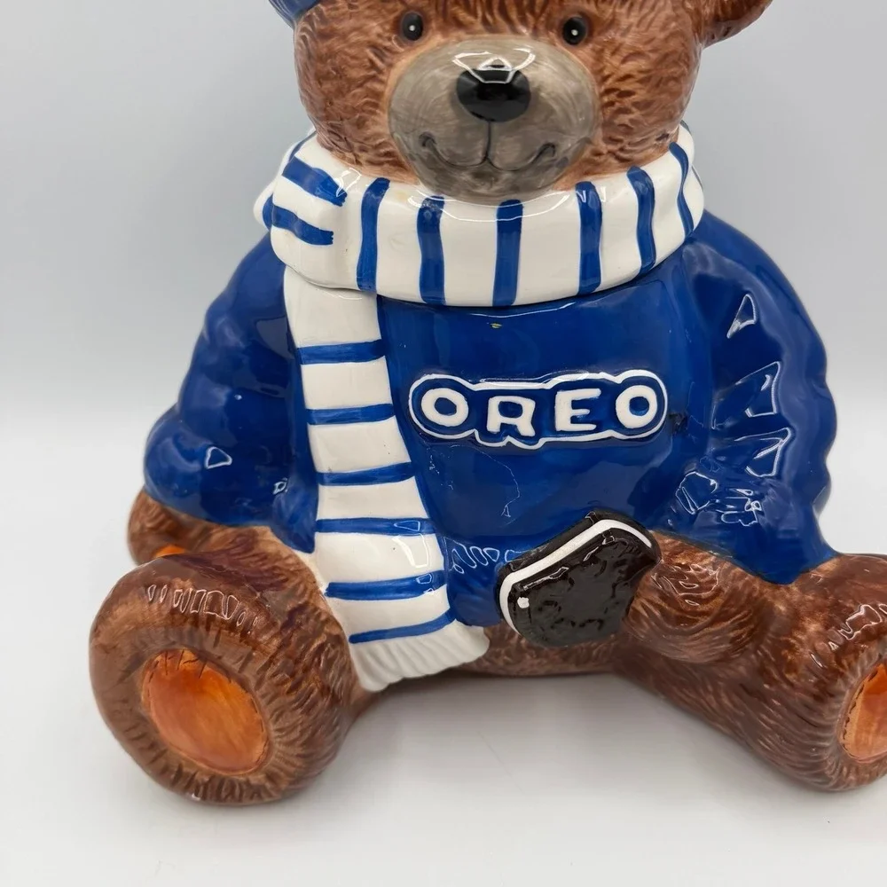 Oreo Bear Cookie Jar Houston Harvest 2001 Fourth Series Ceramic Blue White